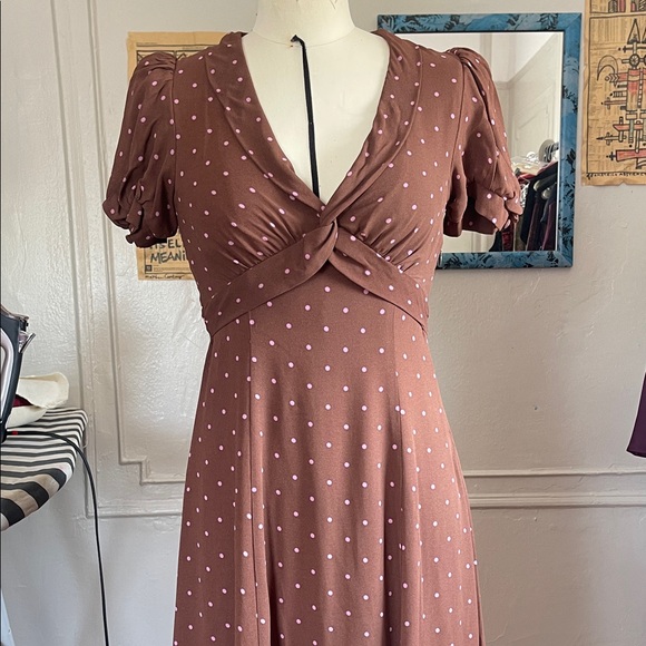 Reformation Brown Dress with Pink Dots - Picture 1 of 11